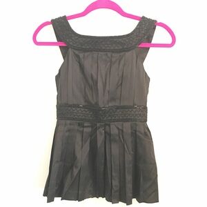 Moda International Black Satin Pleated Top XS/XXS
